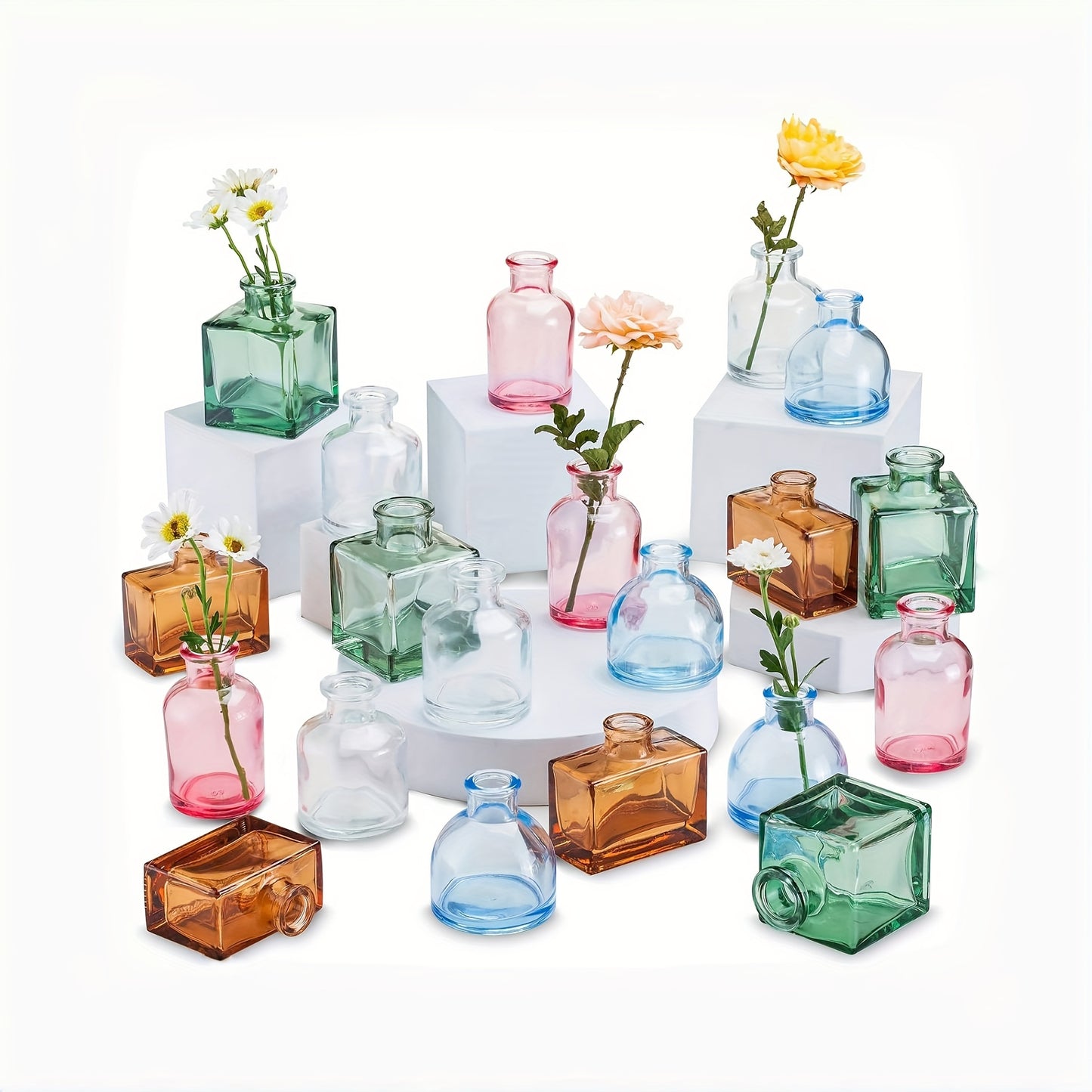 20pcs Colorful Mini Glass Vases – Modern Bud Vases for Wedding Centerpieces