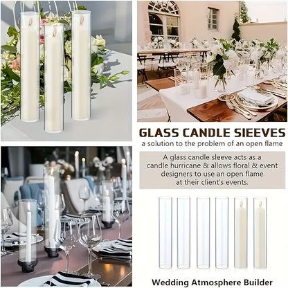 12 Hurricane Candle Holders – Glass Cylinders with Polished Metal