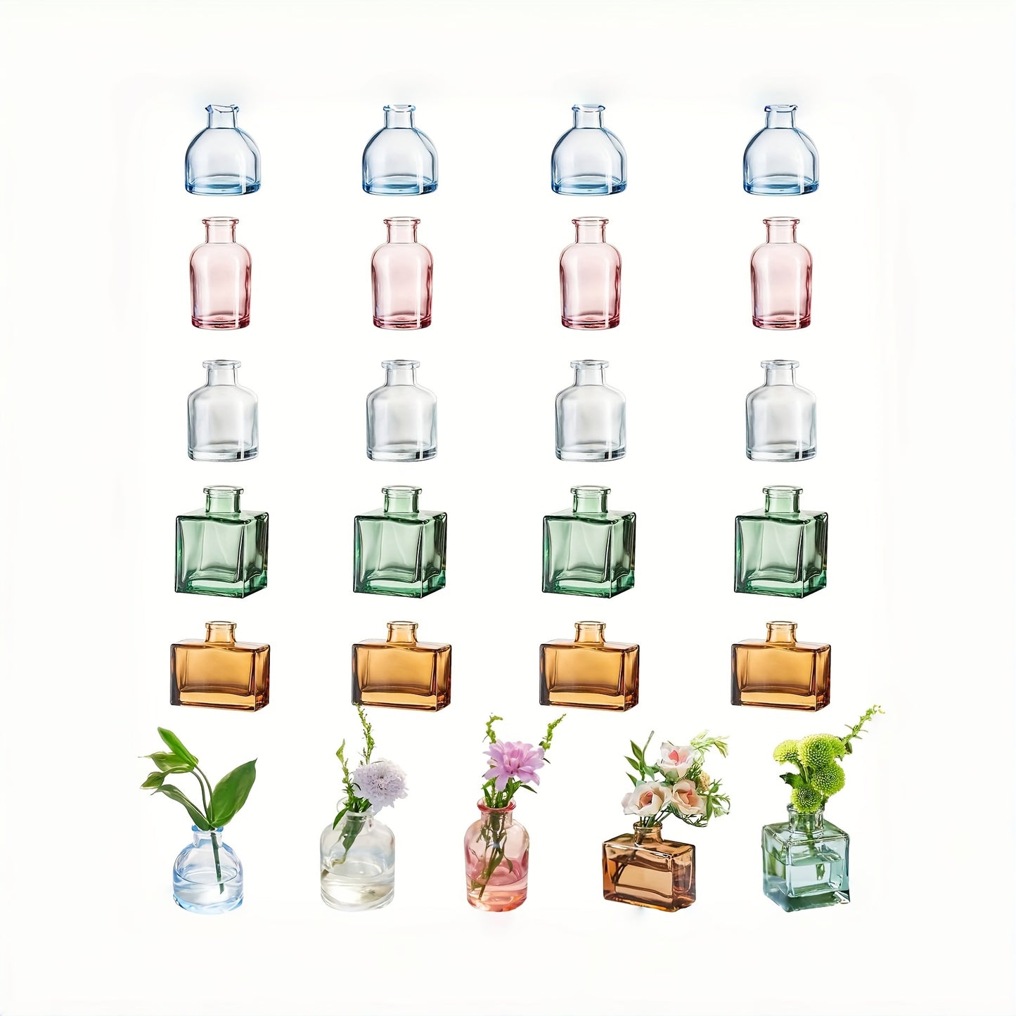 20pcs Colorful Mini Glass Vases – Modern Bud Vases for Wedding Centerpieces