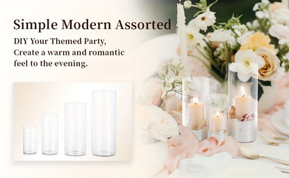 Set of 6 Tall Glass Cylinder Vases