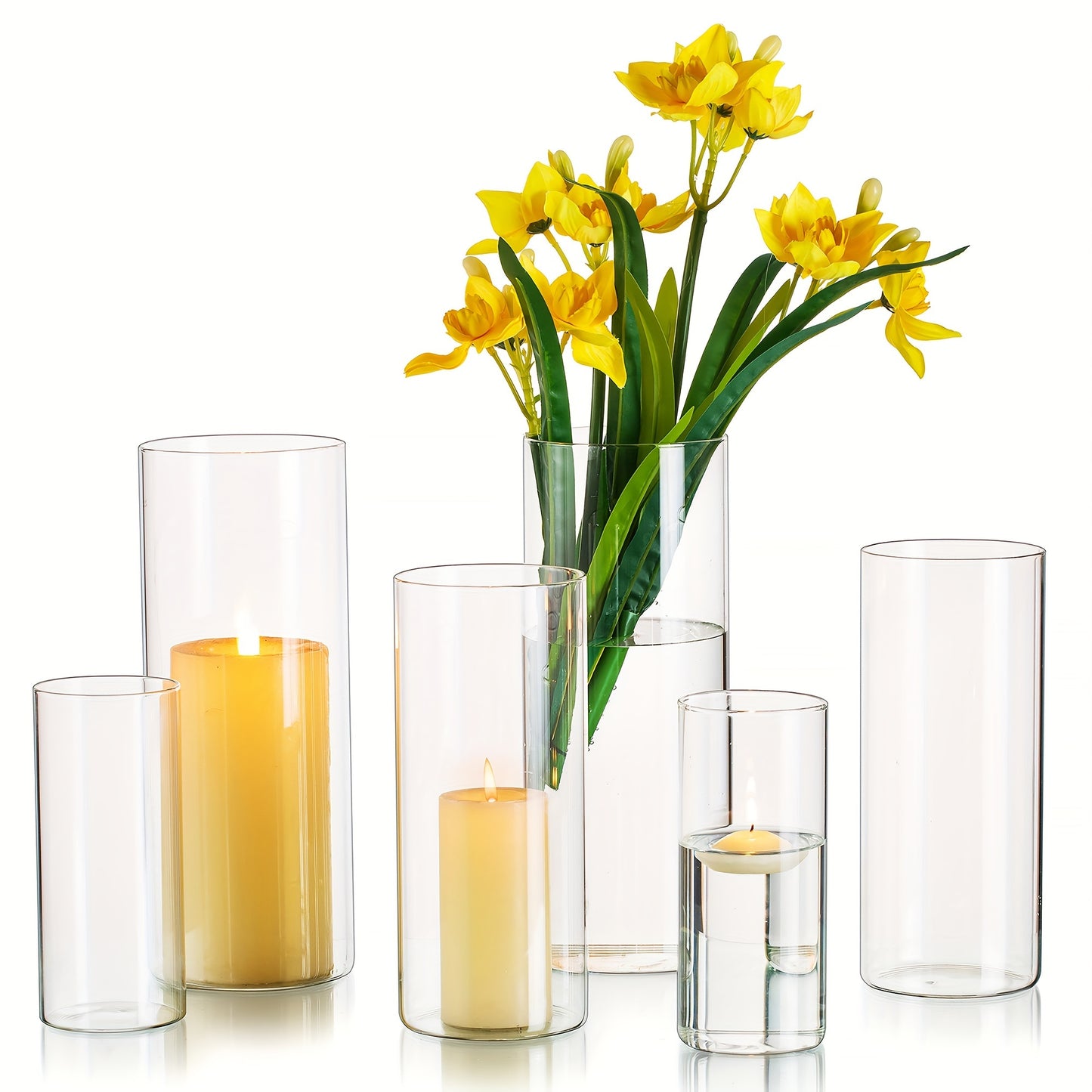 Set of 6 Tall Glass Cylinder Vases