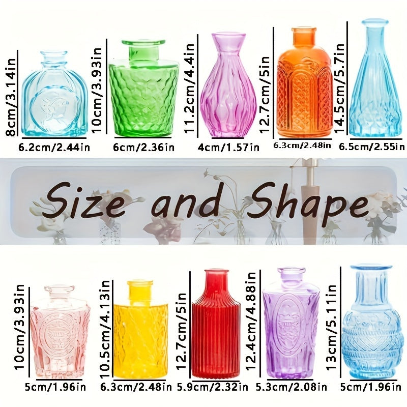 10pcs Vintage Embossed Glass Vase Set