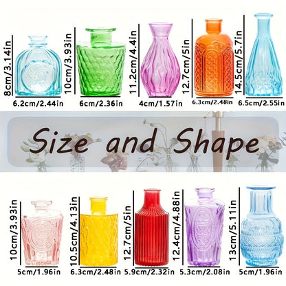 10pcs Vintage Embossed Glass Vase Set