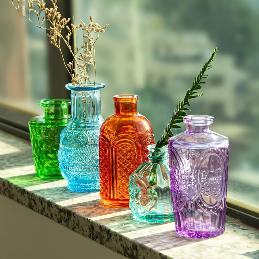 10pcs Vintage Embossed Glass Vase Set