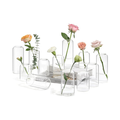 Set of 12 Round Glass Vases – Transparent & Versatile