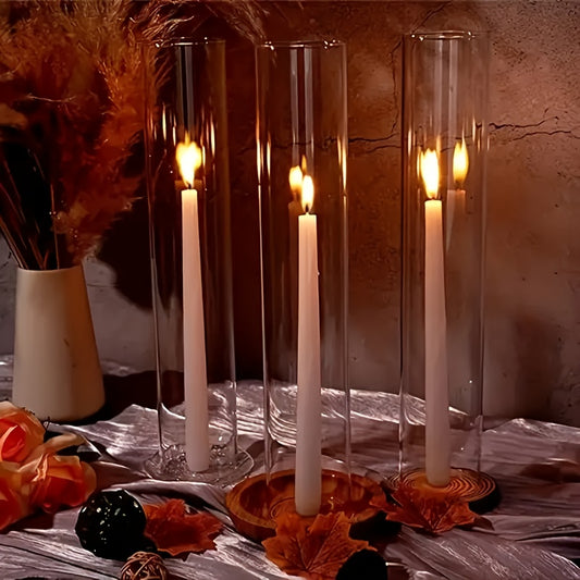 12 Hurricane Candle Holders – Glass Cylinders with Polished Metal