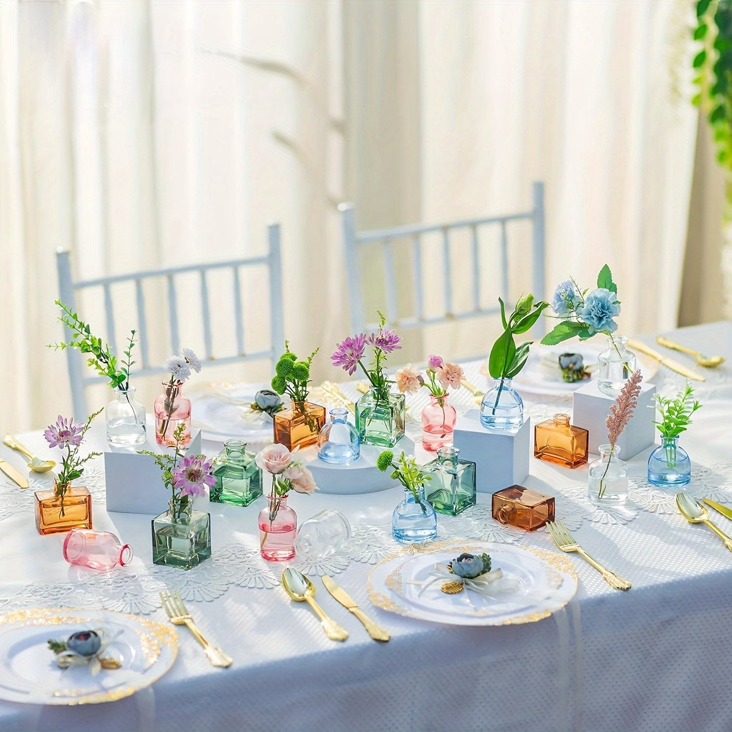 20 mini jarrones de cristal de colores: jarrones modernos para centros de mesa de bodas