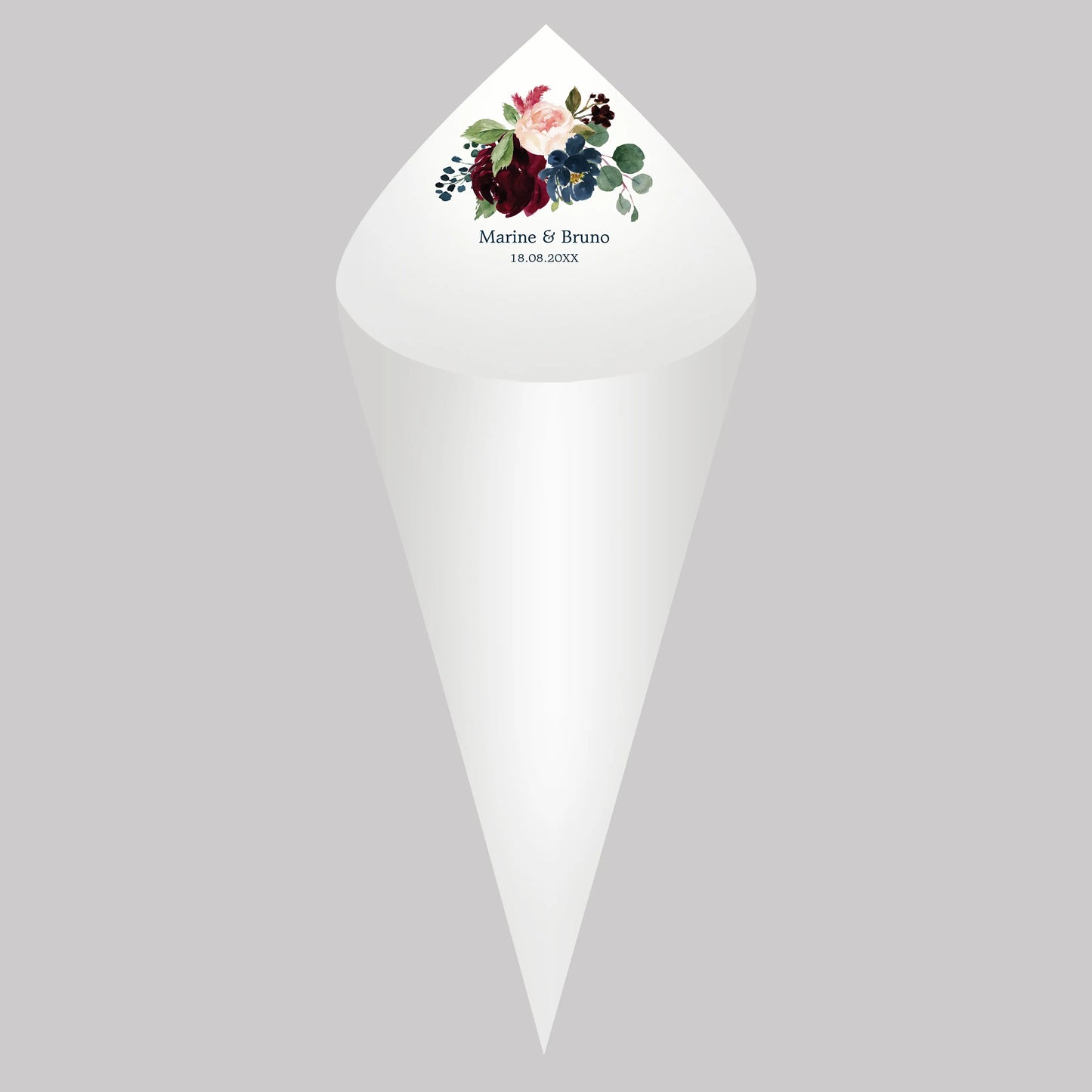 30pcs Personalized Wedding Confetti Cones – White Paper (16x16cm) – Custom Name & Date