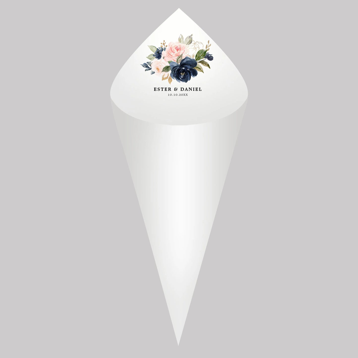 30pcs Personalized Wedding Confetti Cones – White Paper (16x16cm) – Custom Name & Date