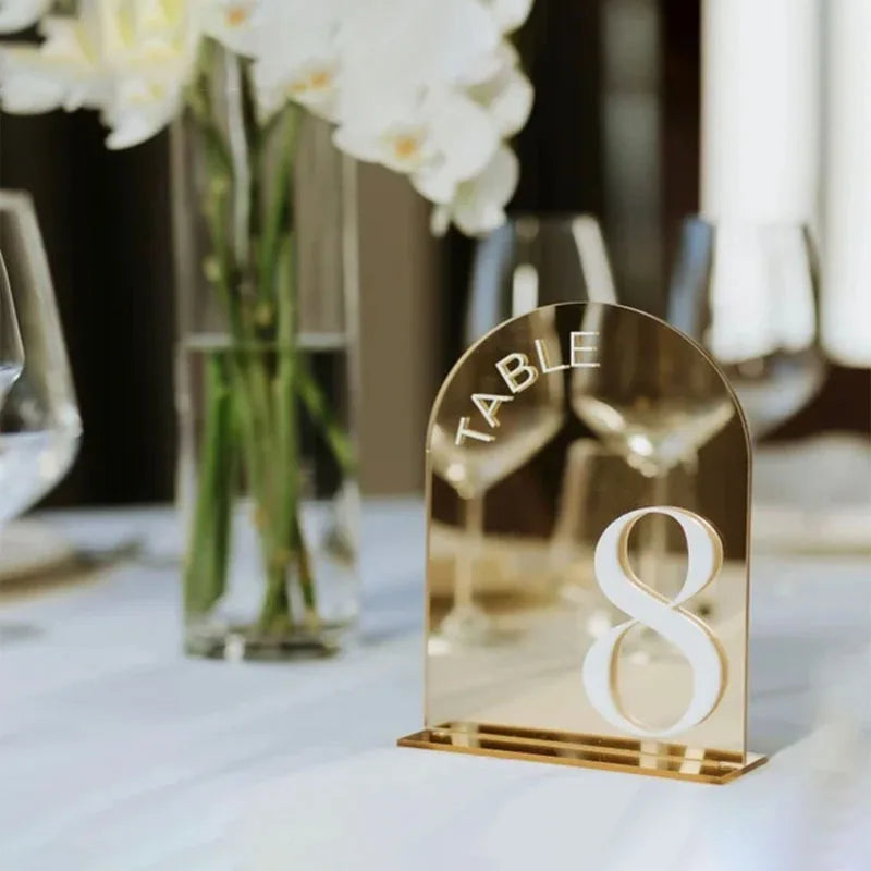 Gold Mirror 3D Wedding Table Numbers with Stand, Table Sign Decor