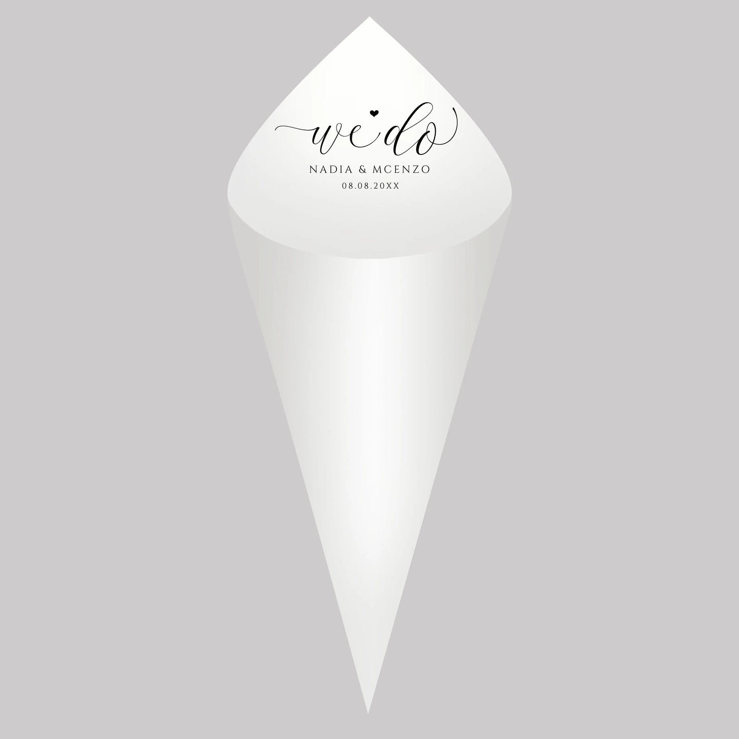 30pcs Personalized Wedding Confetti Cones – White Paper (16x16cm) – Custom Name & Date