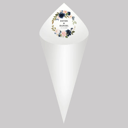 30pcs Personalized Wedding Confetti Cones – White Paper (16x16cm) – Custom Name & Date