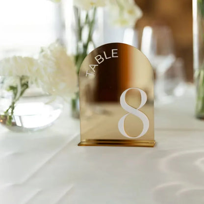 Gold Mirror 3D Wedding Table Numbers with Stand, Table Sign Decor