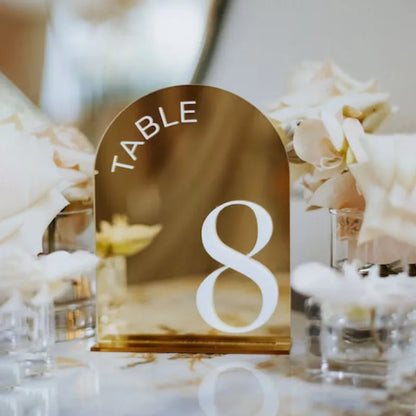 Gold Mirror 3D Wedding Table Numbers with Stand, Table Sign Decor