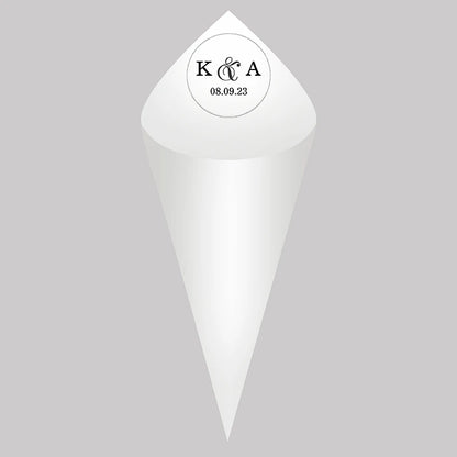 30pcs Personalized Wedding Confetti Cones – White Paper (16x16cm) – Custom Name & Date