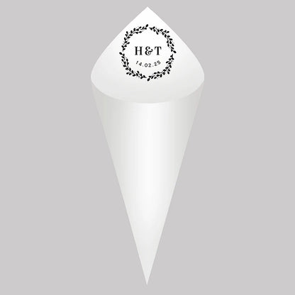 30pcs Personalized Wedding Confetti Cones – White Paper (16x16cm) – Custom Name & Date