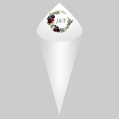 30pcs Personalized Wedding Confetti Cones – White Paper (16x16cm) – Custom Name & Date