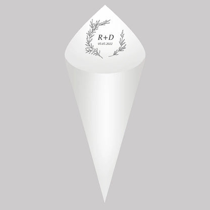 30pcs Personalized Wedding Confetti Cones – White Paper (16x16cm) – Custom Name & Date