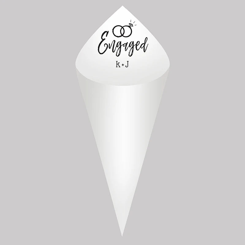 30pcs Personalized Wedding Confetti Cones – White Paper (16x16cm) – Custom Name & Date