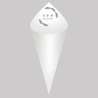 30pcs Personalized Wedding Confetti Cones – White Paper (16x16cm) – Custom Name & Date