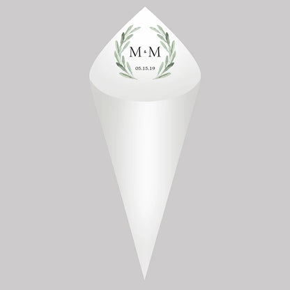 30pcs Personalized Wedding Confetti Cones – White Paper (16x16cm) – Custom Name & Date