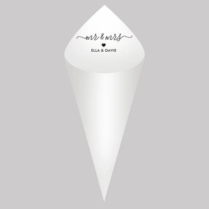 30pcs Personalized Wedding Confetti Cones – White Paper (16x16cm) – Custom Name & Date