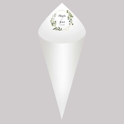 30pcs Personalized Wedding Confetti Cones – White Paper (16x16cm) – Custom Name & Date