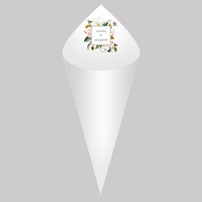 30pcs Personalized Wedding Confetti Cones – White Paper (16x16cm) – Custom Name & Date