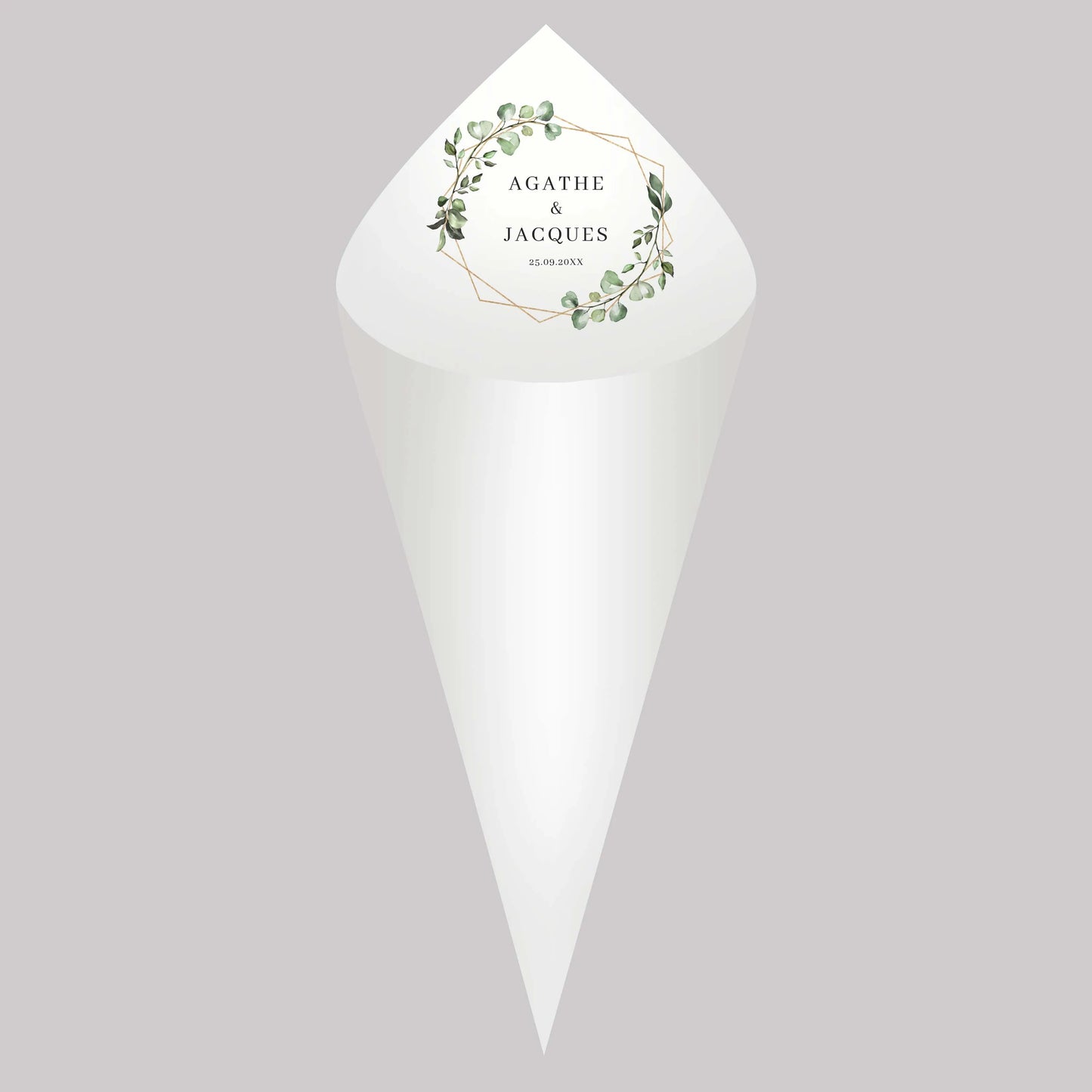 30pcs Personalized Wedding Confetti Cones – White Paper (16x16cm) – Custom Name & Date