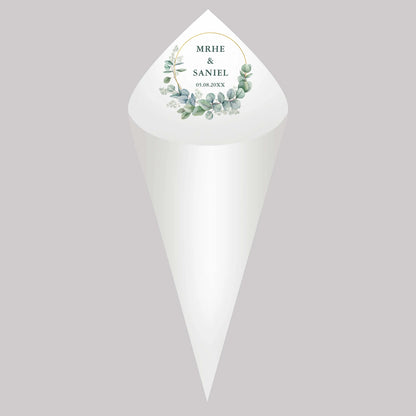 30pcs Personalized Wedding Confetti Cones – White Paper (16x16cm) – Custom Name & Date