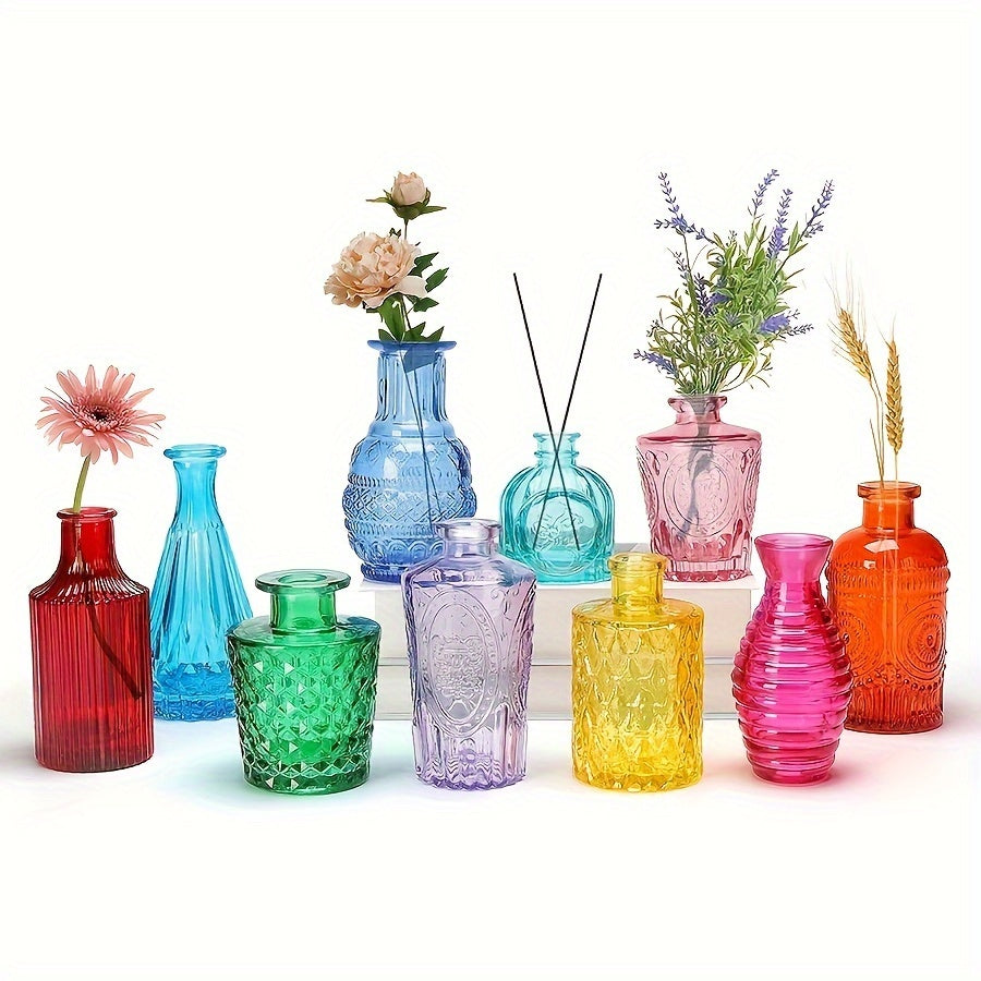 10pcs Vintage Embossed Glass Vase Set