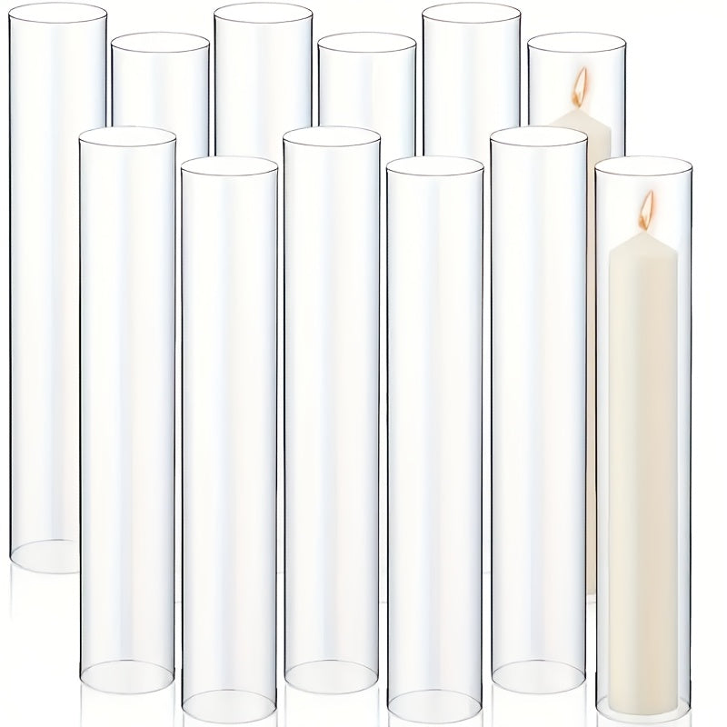 12 Hurricane Candle Holders – Glass Cylinders with Polished Metal