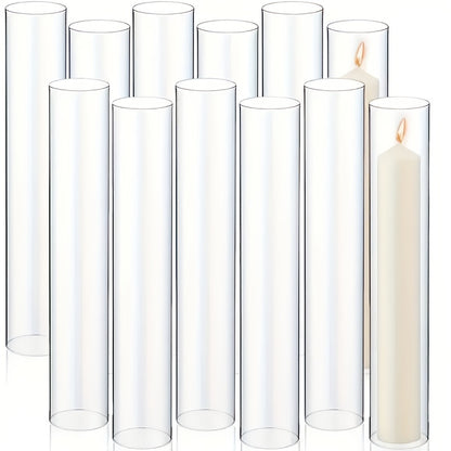 12 Hurricane Candle Holders – Glass Cylinders with Polished Metal