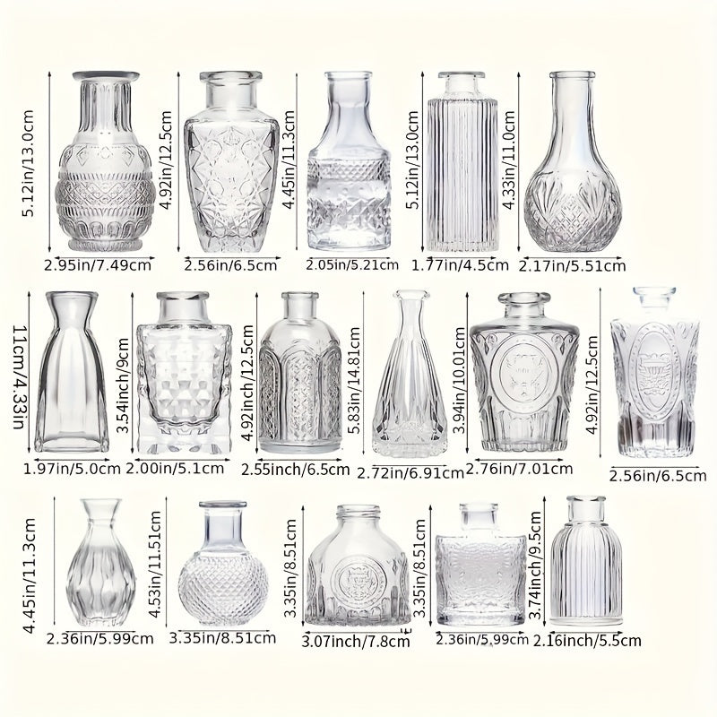 16pcs Glass Bud Vase Set – Mini Vintage Vases for Rustic Weddings & Elegant Centerpieces!