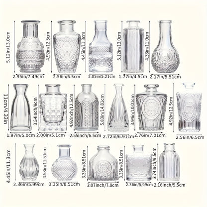 Juego de 16 jarrones de cristal: ¡minijarrones vintage para bodas rústicas y centros de mesa elegantes!