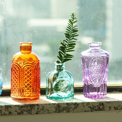 10pcs Vintage Embossed Glass Vase Set