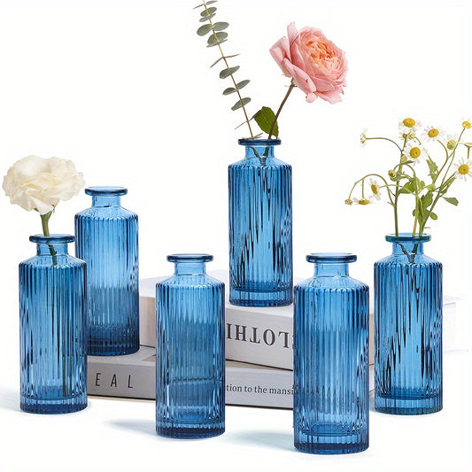 Set of 6 Vintage Striped Glass Vases – Elegant Cylinders for Weddings, Holidays & Home Decor!